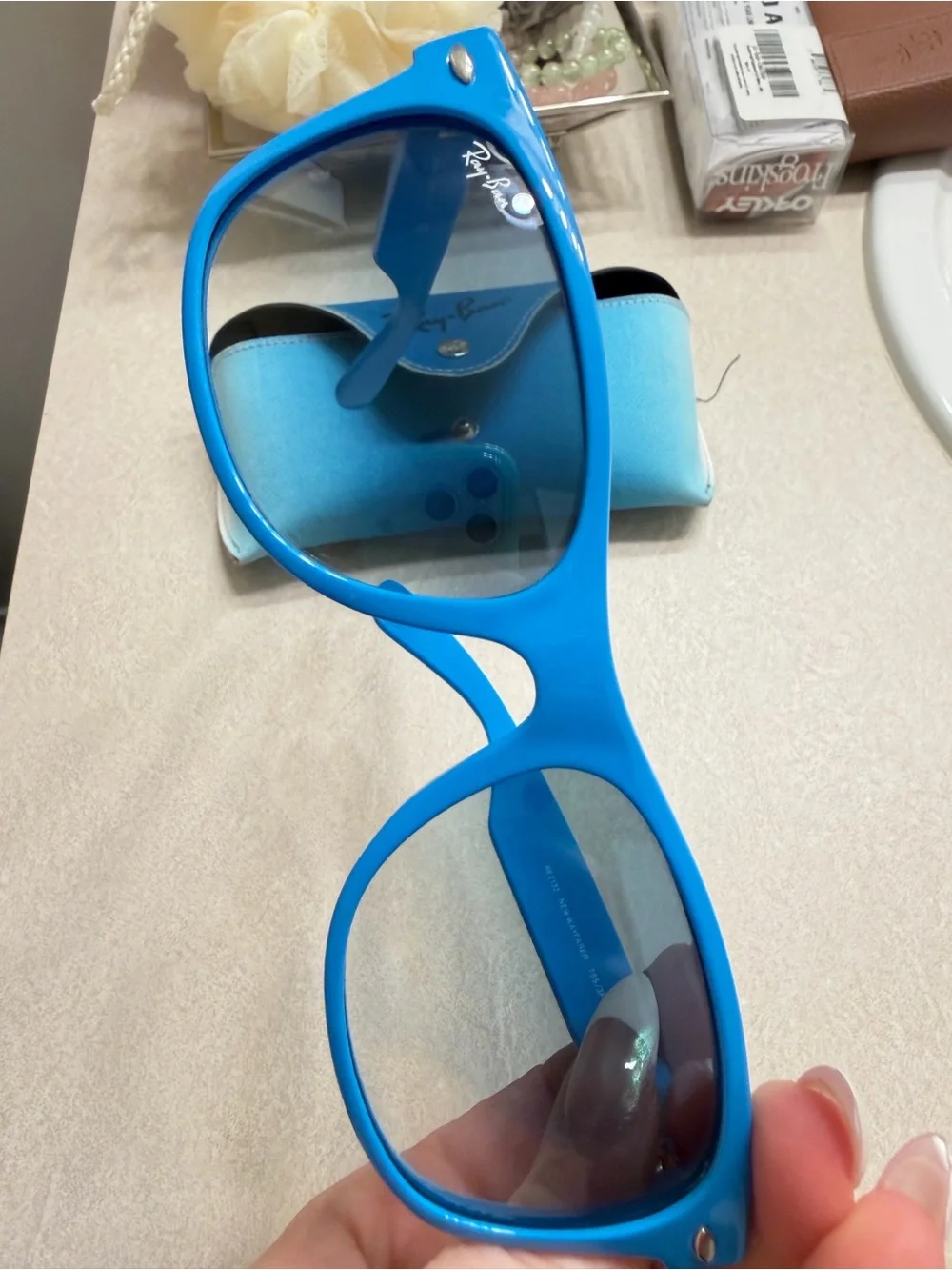 Ray-Ban Women’s Bright Blue Sunglasses with Blue Case